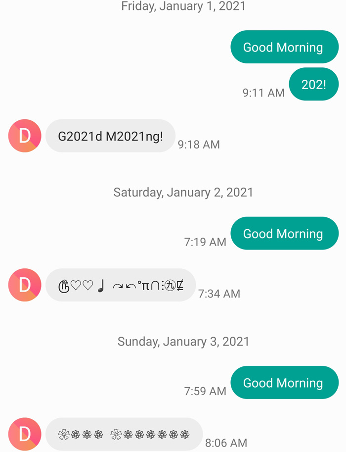 A date, the text GOOD MORNING in a green pill-shape and text related to Good Morning